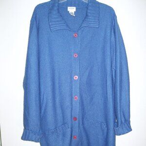 Liz Baker Essentials Blue Acrylic Long Sleeve Button-Up Cardigan Size 2X